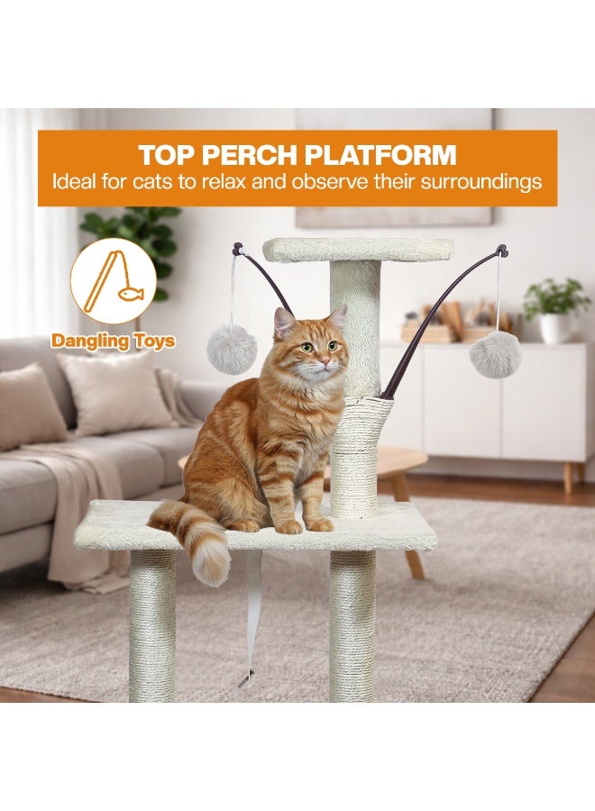 NNC PETS Cat tree tower for Indoor cats & Kittens, Multi-level cat tree activity center with hanging toys, Sisal scratching post, Cozy Hammock, Cat condo and climbing ladder, Easy assembly, 136 cm (Beige) - Image 4